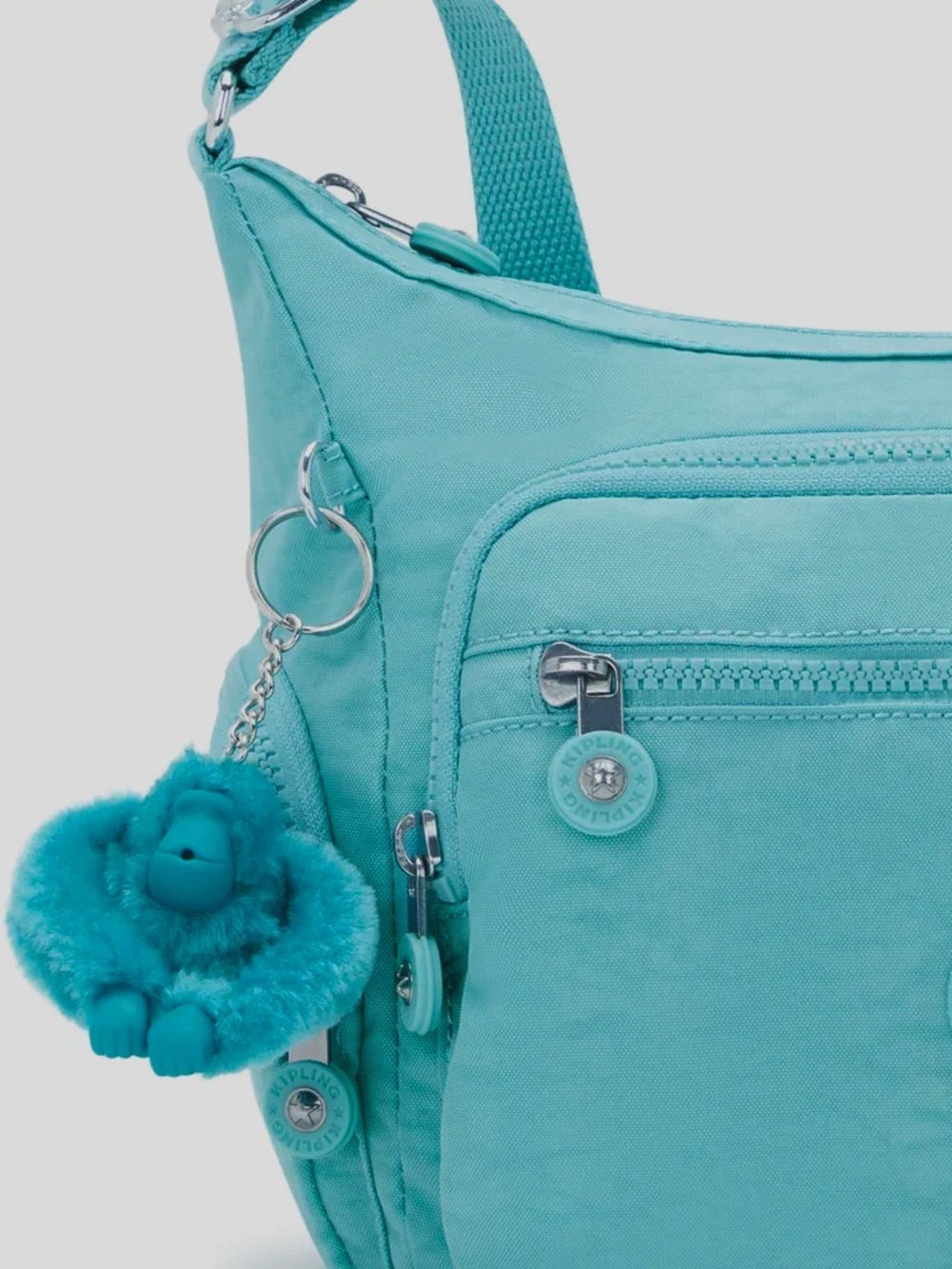 Kipling | Gabbie Mini Crossbody Bag Purse Deepest Aqua Blue Nylon Monkey NWT New - Picture 14 of 15